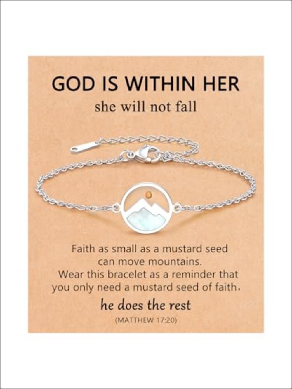 Mustard Seed Charm Bracelet Christian Faith Gift Adjustable Chain